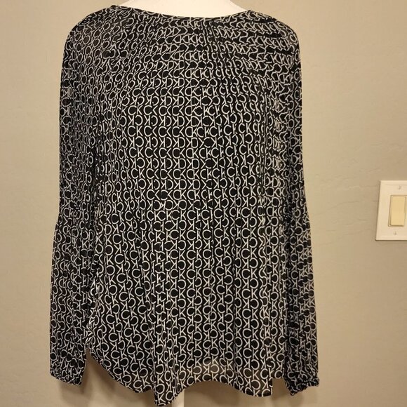 Calvin Klein Tops - Calvin Klein Tops | Printed Pleated Blouse Black/White CK Logo Size: Medium NWT